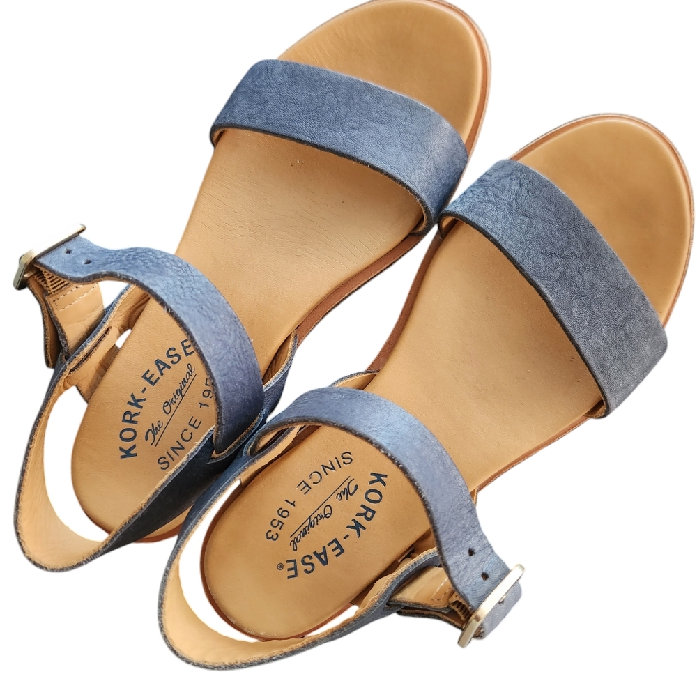 Kork-Ease Yucca Blue Leather Ankle Strap Sandals Women's Size 6M